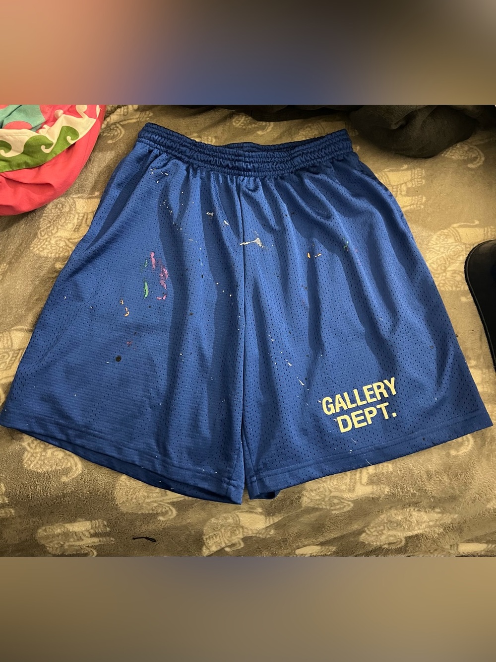 Gallery Dept. Royal Blue Paint Splatter Mesh Basketball Shorts - Size S